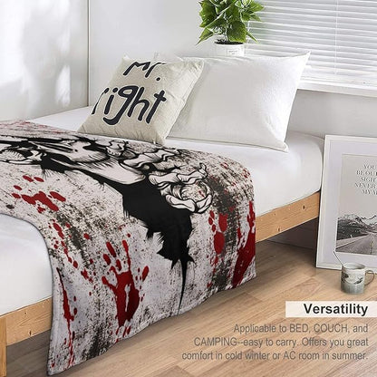 Horror Skull Throw Blanket, Halloween Day of The Dead Vintage Gothic Scary Blood Hand Soft Warm Fleece Blanket for Bed Couch Living Room All Season, 50"x60"