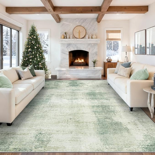 8x10 Area Rugs for Living Room: Washable Modern Abstract Rug Large Soft Non-Slip Rugs Indoor Low-Pile Carpet for Bedroom Dining Room Home Office (Green, 8'x10')