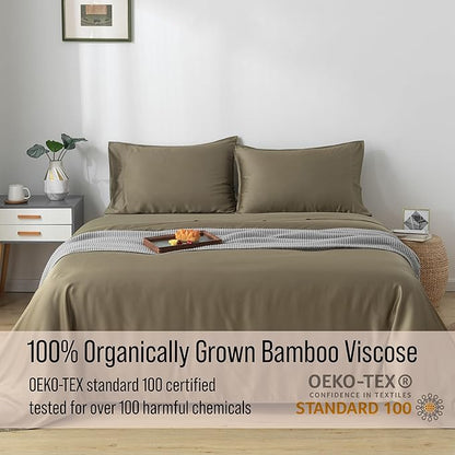 Bella Coterie Luxury Bamboo Viscose Full Size Sheet Set | 100% Organically Grown | Ultra Soft | Cooling for Hot Sleepers | 18" Deep Pocket [Olive]