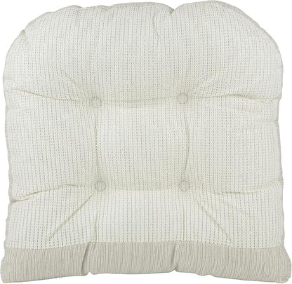 Klear Vu Gripper Overstuffed Universal Non-Slip Dining Chair Cushions for Kitchen Decor or Office Use, U-Shaped Skid-Proof Seat Pad, 17x17 Inches, 2 Count (Pack of 1), Chenille Ivory