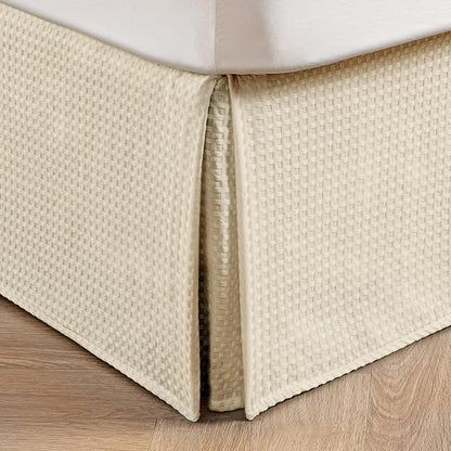 MIYE Pleated Waffle Weave Bed Skirt, Tailored Dust Ruffle 14 Inch Drop Easy Fit, Machine Washable,No Split Corners(Light Beige, Full - 14" Drop)