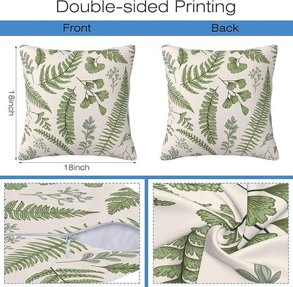Leaves and Herbs Throw Pillow Cover Case Vintage Floral Botanical Throw Pillows Set of 2 Super Soft Pillow Covers 18x18 Inches Farmhouse Home Decor for Living Room Bedroom Sofa Couch Cushion Cover