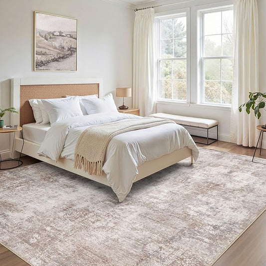 Washable 7x9 Area Rug: Modern Abstract Soft Non-Slip Indoor Rugs Home Decor - Low Pile Stain Resistant Foldable Rug for Living Room Bedroom Dining Room Playroom Office(Brown,7'X9')