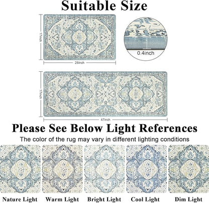 Ileading Anti Fatigue Kitchen Rugs Sets of 2 Cushioned Kitchen Mats for Floor Waterproof Kitchen Mat Set Non Slip Comfort Standing Mat for Kitchen, Office, Sink, Laundry