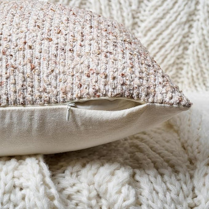 Striped Throw Pillow Covers 16x16 Set of 2 Beige Textured Boucle Chic Morden Boho Accent Farmhouse Square Decorative Couch Pillow Covers for Home Decor Bed Sofa Living Room