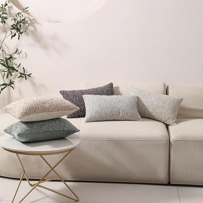 Striped Throw Pillow Covers 12x20 Set of 2 Beige Textured Boucle Chic Morden Boho Accent Farmhouse Rectangular Lumbar Decorative Couch Pillow Covers for Home Decor Bed Sofa Living Room