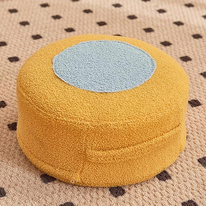 Round Pouf Ottoman Foot Rest, Stuffed Floor Pouf Foot Stool with Foam Chunk, Fluffy Storage Ottomans for Living Room Home Decor, Yellow