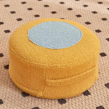 Round Pouf Ottoman Foot Rest, Stuffed Floor Pouf Foot Stool with Foam Chunk, Fluffy Storage Ottomans for Living Room Home Decor, Yellow