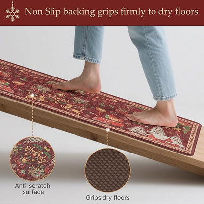 GENIMO Christmas Decorations - Kitchen Mats for Floor, Christmas Kitchen Rugs, Cushioned Anti Fatigue Mat for Home Decor, Waterproof Non Slip Standing Mat for Laundry, 23.6"x71", Red