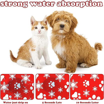 Christmas Pet Mat Red White Snowflake Dog Claw Mat Absorbent Dog Bowl Mats for Food and Water Xmas Winter Pet Supplies, 11.8 x 19.7 in