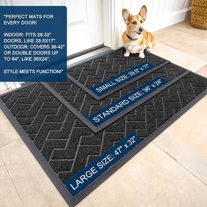 OLANLY Front Door Mat Indoor Outdoor Entrance, Waterproof All-Season, All-Weather Doormat, Sturdy Natural Rubber, Low Profile, Easy Clean Patio Porch Entryway Mat, Herringbone Brick (Black, 71x47)
