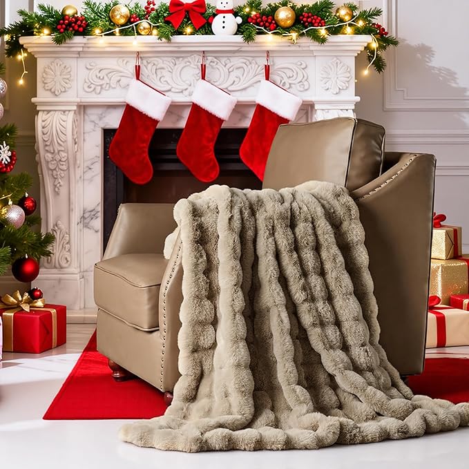 Lotus Karen Faux Fur Blanket - Big Bubble Rabbit Fluff Twin Size, 60x80 Inches