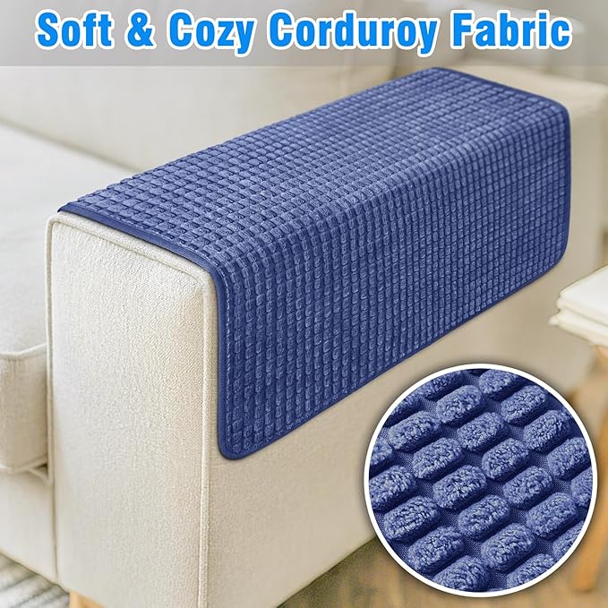 Couch Arm Covers, Sofa Arm Covers, Waterproof Armrest Cover for Sofa, Armchair, Loveseat, Headrest Cover, Non-Slip Recliner Arm Cover, Arm Chair Covers Set of 2 (Navy Blue, 23"×19")