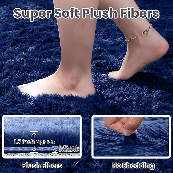 4x6 Area Rugs for Living Room Rug: Soft Fluffy Shag Blue Rugs for Bedroom, Non-Slip Large Fuzzy Plush Rug Indoor Floor Carpet for Nursery Kids Boys Girls Room, Dorms, Playroom, Modern Home Decor