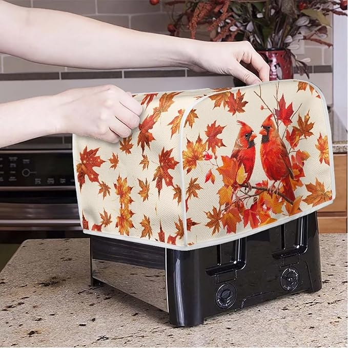 Cardinal Printed 4 Slice Kitchen Machine Covers, Maple Leaves Print Toaster Cover Fits Most Standard Toaster, Small Kitchen Appliance, Bread Maker Protector