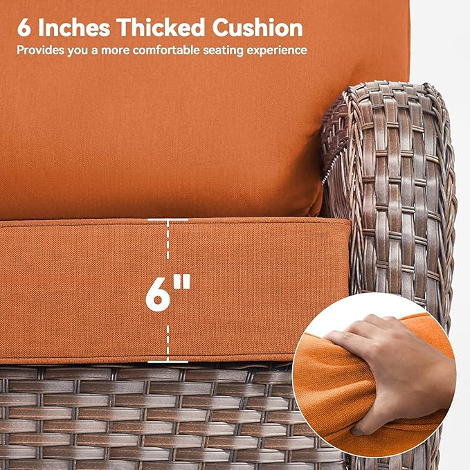 Luxury 6" Outdoor Cushions for Patio Furniture, 24x24x6" Thick Seat Cushion Set of 4, Fade Resistant Couch Chair Replacement Cushions High Density Deep Wicker Chair Cushion w/ Removable Cover, Orange