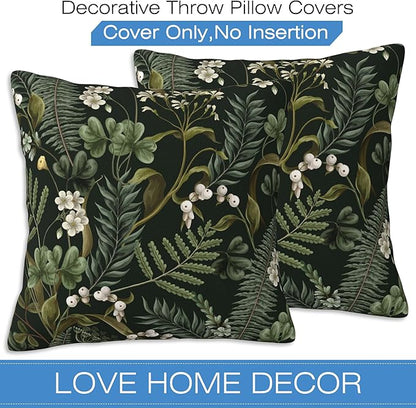 Spring Floral Throw Pillow Covers Set of 2 Green Herbs Botanical Pillow Covers 16x16 Inch Modern Farmhouse Home Decorative Pillow Cases Cushion Cover for Sofa Living Room Office