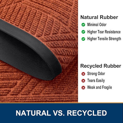 Smiry Front Door Mat Outside Entrance, Heavy Duty Sturdy Natural Rubber Doormat, Trap Dirt and Moisture, Easy Clean Low Profile Mats for Indoor Outdoor Entry, Irregular Triangle (36x24, BRN-Orange)