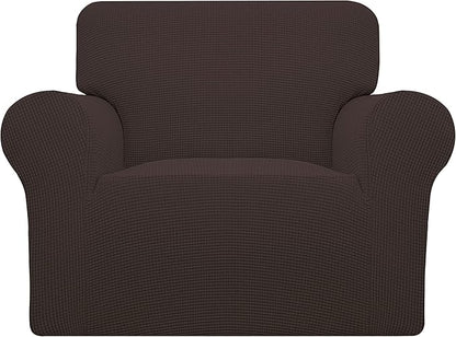 Easy-Going Stretch Oversized Chair Sofa Slipcover 1-Piece Couch Sofa Cover Furniture Protector Soft with Elastic Bottom for Kids Spandex Jacquard Fabric Small Checks Chocolate