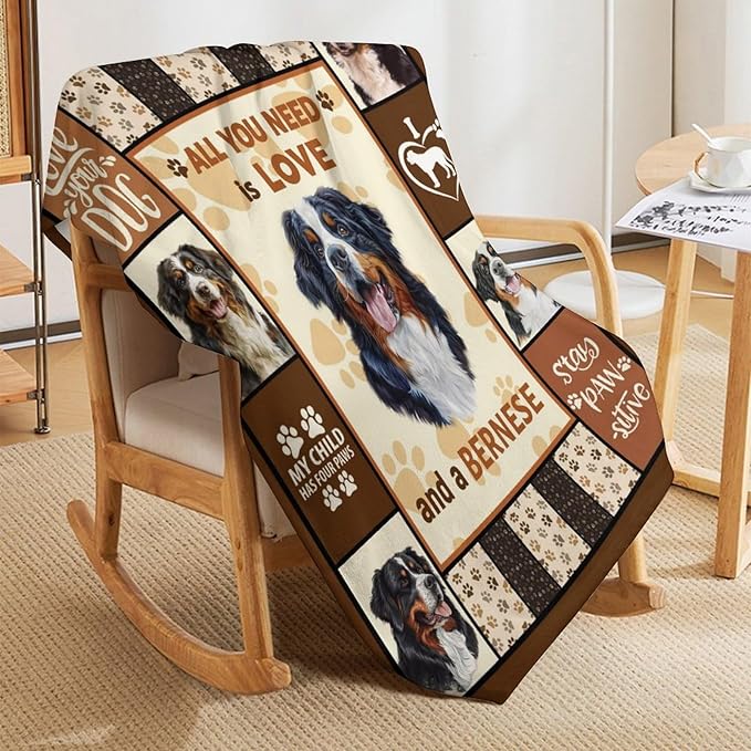 Bernese Mountain Dog Print Blanket Best Dog Pet Animal Throw Blankets for Couch Sofa Stuff Decor Gifts Lightweight Soft Cozy Fleece Plush Warm Flannel Bedding for Lover Man Woman Teen Adults 60"x80"