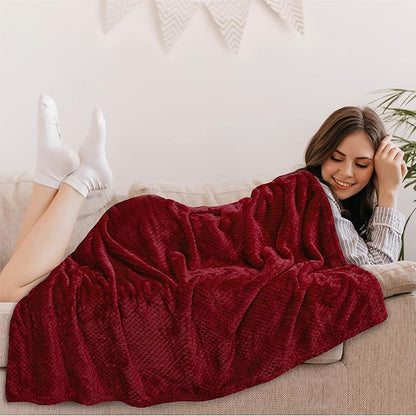 PAVILIA Maroon Red Throw Blanket for Couch, Twin Bed, Soft Fleece Throws for Sofa Chair, Fuzzy Waffle Textured Blanket, Cozy Warm Lightweight All Season Blanket Throw, 60x80