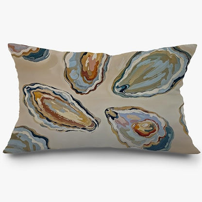 Abstract Oyster Coastal Beach Pillow Covers 12x20, Beachy Room Decor Aesthetic, Retro Coastal Ocean Oyster Shell Decorative Lumbar Pillow Covers for Home Bedroom Living Room