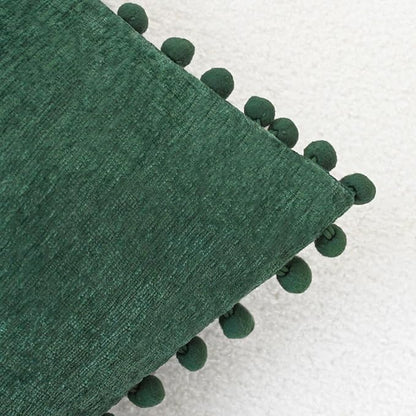 CaliTime Christmas Throw Pillow Covers Decorative 20 X 20 Inches Pack of 2 Cozy Solid Dyed Soft Chenille Cushion Cases with Pom Poms for Couch Sofa Bed Living Room Home Dark Green