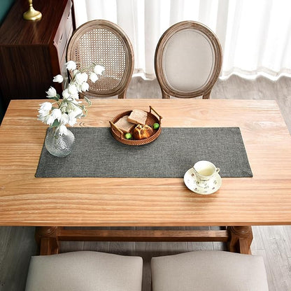 NEWISHER Farmhouse Rustic Table Runner Dark Grey Rectangular Table Runners Faux Linen Table Runner for Everyday Use Kitchen Dining Party Table 13x36 Inch