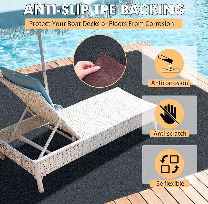 Marine Carpet,5 FT x 15 FT Dark Gray Indoor Outdoor Carpet 0.2" Thick Boat Carpet with Water-Proof TPE Backing, Non-Slide Outdoor Marine Carpet Roll for Home, Patio, Porch, Deck