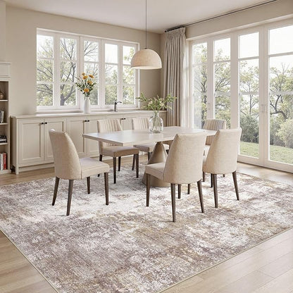 Washable 7x9 Area Rug: Modern Abstract Soft Non-Slip Indoor Rugs Home Decor - Low Pile Stain Resistant Foldable Carpet for Living Room Bedroom Dining Room Playroom(Golden Brown,7'x9')