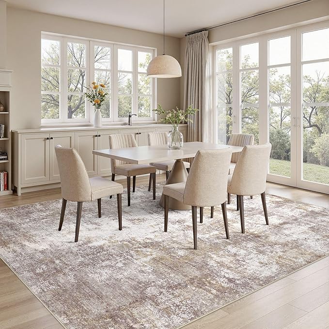 Washable 5X7 Area Rug: Modern Abstract Soft Non-Slip Indoor Rugs Home Decor - Low Pile Stain Resistant Carpet for Living Room Bedroom Dining Room Playroom Office(Golden Brown,5'x7')