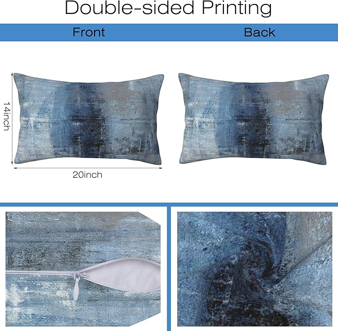 Throw Pillow Cover Case Blue and Grey Abstract Art Pillow Covers 20x12 Inch Set of 2,Soft Decorative Throw Pillow Case for Living Room Bedroom Sofa Couch Cushion Covers