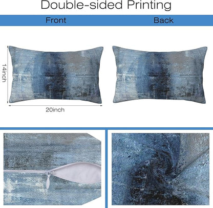Throw Pillow Cover Case Blue and Grey Abstract Art Pillow Covers 20x12 Inch Set of 2,Soft Decorative Throw Pillow Case for Living Room Bedroom Sofa Couch Cushion Covers