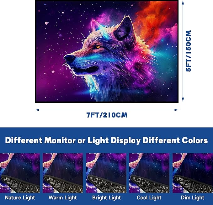 5' X 7' Galaxy Wolf Rug 3D Fierce Wolves Area Rugs for Bedroom Living Room Playroom Gameroom Boys Kids Colorful Glitter Throw Rugs Floor Mat Carpet