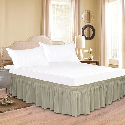 Biscaynebay Wrap Around Bed Skirts for King & Cal King Beds with 21" Drop, Camel Grey Adjustable Elastic Dust Ruffles Easy Fit Wrinkle Resistant Silky Luxurious Fabric Machine Washable