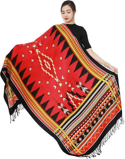 DANA XU 100% Merino Wool Pashmina Shawl for Women 96"x43", Oversized Cashmere Wrap with Tassels, Floral Travel Blanket Cape