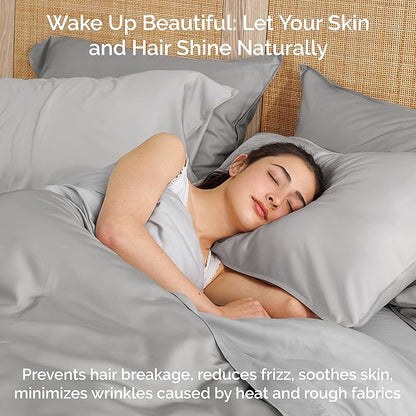 Duvet Cover Set - 100% Viscose Derived from Bamboo Duvet Cover Queen Size, 3 PC Luxury Cooling Duvet Cover for Hot Sleepers, Buttery Soft Comforter Cover & 2 PC Queen Pillowcases, Gray Mist