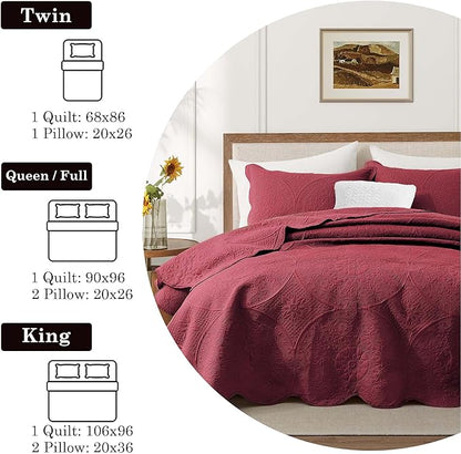 IR Imperial Rooms 10 Pack Twin Quilt Bedding Set (68" x 86") - Bulk Wholesale for Hotels, Guest Bedroom & Airbnbs - Lightweight Microfiber Reversible Floral Embossed Quilts Bedspreads (Burgundy)