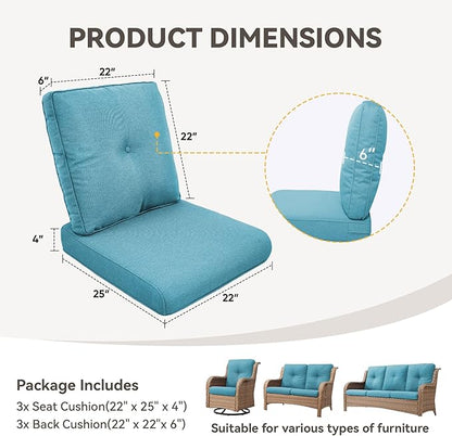 Patio Cushions for Outdoor Furniture - 22" x 25" x 4" UV Resistant Thick Foam Cushions Water Resistant Replacement Cushion for Outdoor Patio Furniture Chair/Sofa/Couch | Light Blue | 3-Pack |