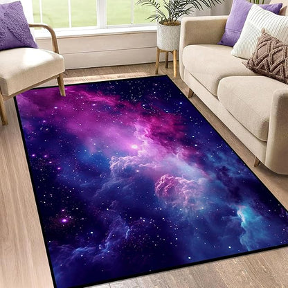Purple Galaxy Rug Space Rugs Colorful Throw Rug Non-Slip Sun and Cloud Carpet Doormats for Living Room Bedroom Apartment Dorm Floor Mat 71 in x 47 in
