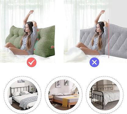 Wedge Headboard Pillow Dorm Room Reading Pillow Back Support for Sitting Up in Bed Bolster Lumbar Cushion Body Positioning Bedrest Cotton Linen 39in Grass Green Twin