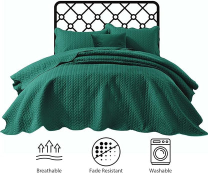 IR Imperial Rooms California King Quilt Bedding Set Size (118"x106") + 2 Pillow Shams (20" x 36"+ 2") - 3 Pcs All Season Reversible Microfiber Coverlet Embossed Quilt Bedspread (Emerald)