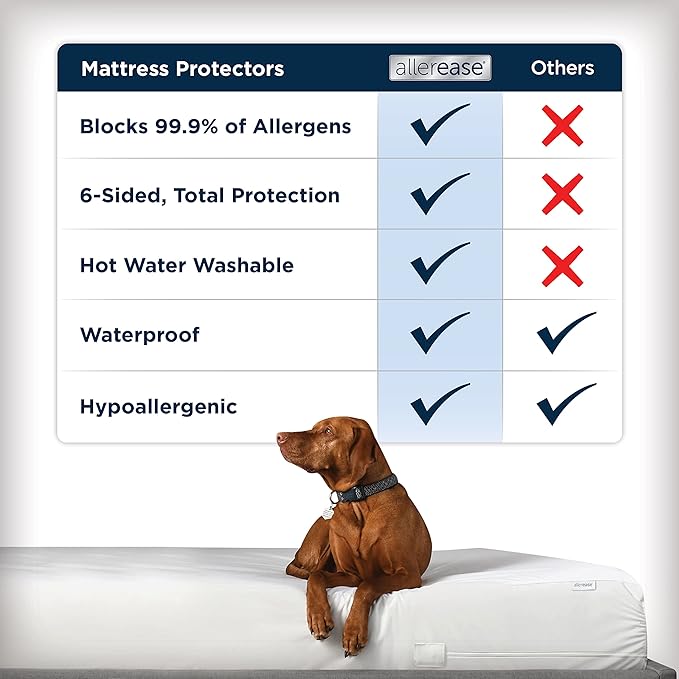 AllerEase Waterproof Mattress Protector Stain Protection Twin Size Allergen Barrier Hot Water Washable Machine Washable Durable Zippered Knit Mattress Cover Stretch Corners (White)