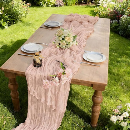 BALCONY & FALCON Pink Cheesecloth Table Runner 10FT 120 Inch Rustic & Boho Farmhouse Gauze Cheese Cloth Runners for Wedding Fall Thanksgiving Christmas Party Baby Shower Birthday Decor