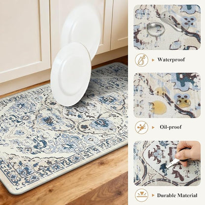 Ileading Anti Fatigue Kitchen Rugs Sets of 2 Cushioned Kitchen Mats for Floor Waterproof Kitchen Mat Set Non Slip Comfort Standing Mat for Kitchen, Office, Sink, Laundry