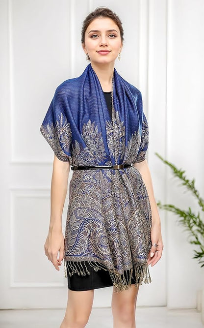 Achillea Big Paisley Pashmina Shawl Wrap for Women – Elegant Scarf for Weddings, Evening Dresses, Festivals & Daily Wear