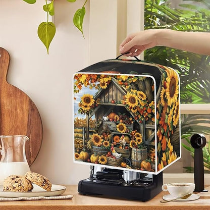 Coffee Maker Cover For Kitchen With Top Handle Waterproof Dust Appliance Cover Suitable For Most Coffee Machine Models Sunflower Chicken Coop Pattern