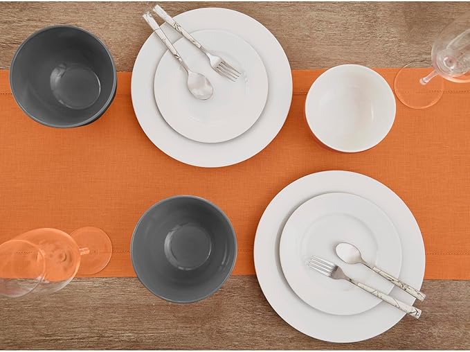 Solino Home Linen Pumpkin Hemstitch Table Runner 48 Inches - 100% Pure Linen Small Table Runner 14 x 48 Inch Ideal for Dresser and Coffee Tables - Classic Hemstitch - Holiday