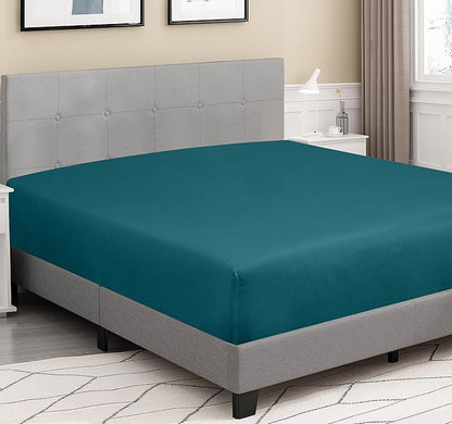 ROYALE LINENS 300 Thread Count 100% Long Staple Combed Cotton Fitted Sheet Twin XL - Super Soft Deep Pocket Bottom Sheet - Fitted Sheets Only - Elastic Sheets (Twin XL, Teal)