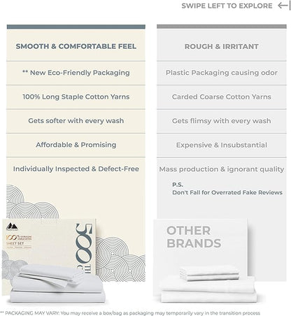 Mayfair Linen 100% Cotton Bed Sheets King Sheet Set - 500 Thread Count Sheets King Size 4 PC Set (Silver), Soft, Cooling, Hotel-Quality 16" Deep Pocket Sateen Cotton Bedsheet for Hot Sleepers